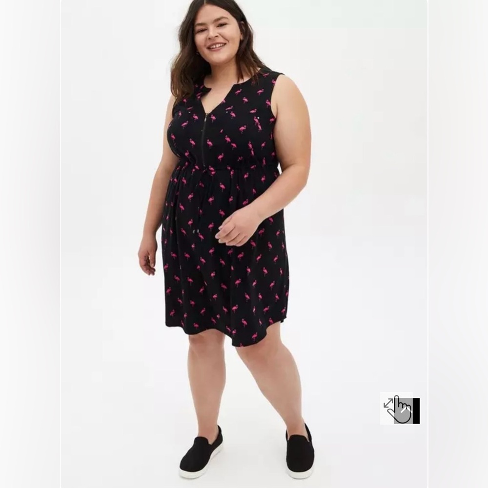 Torrid Mini Challis Zip-Front Shirt Dress - Flamingo‎ Print